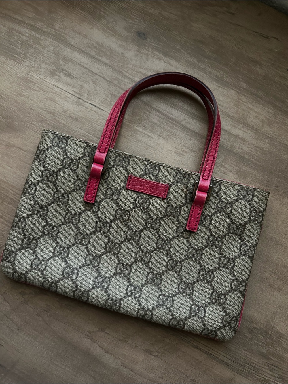 Y2k Gucci Brown GG Supreme mini Tote with Pink Leather Trim